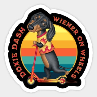 Cute Dachshund Doxie Dash Wiener on Wheels Sticker